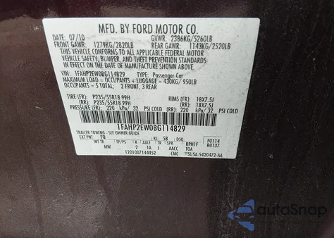 2011 Ford Taurus Sel from USA, damaged, VIN 1FAHP2EW0BG114829